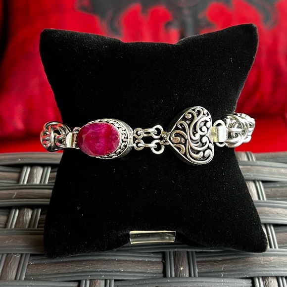Handmade maille link bracelet . Indian ruby gem clasp heart love boho silver - Picture 7 of 14